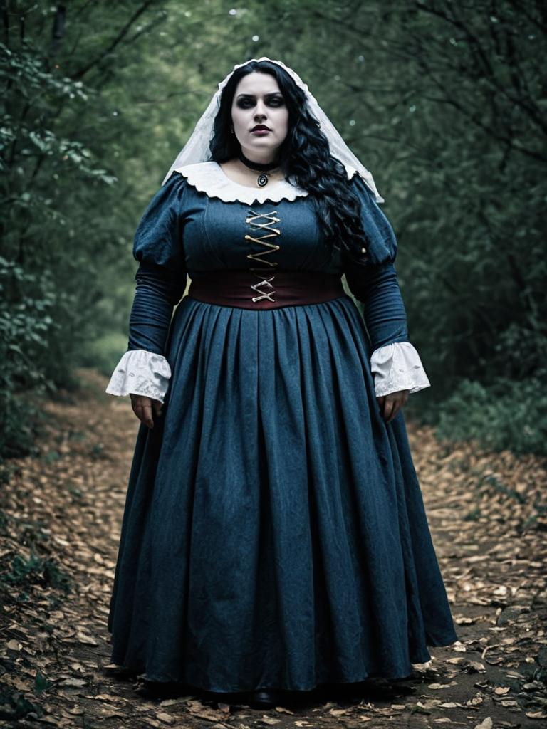 Plus Size Woman in La Llorona Costume Full Body Cosplay Photo