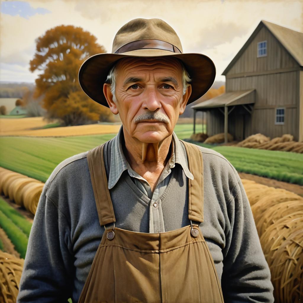 Elderly Farmer in Rustic Landscape