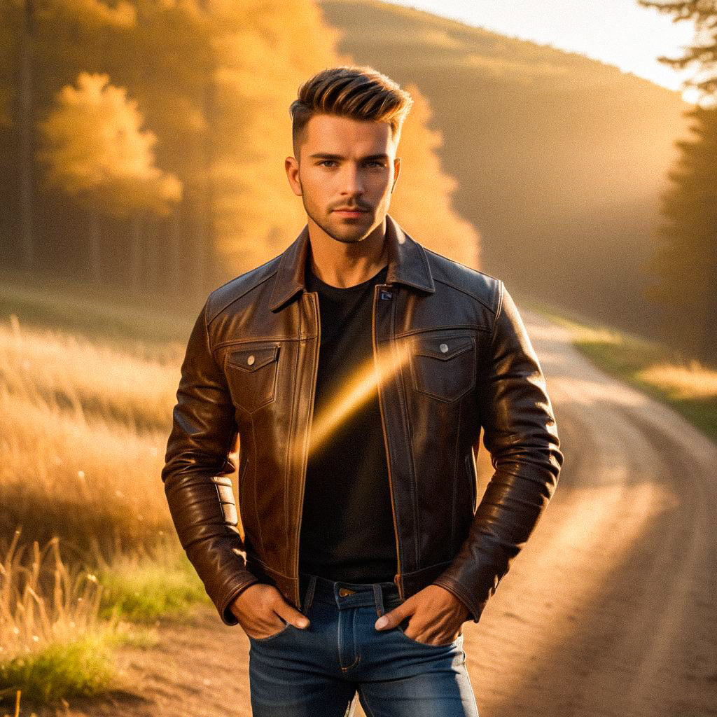 Stylish Young Man on Country Road at Golden Hour