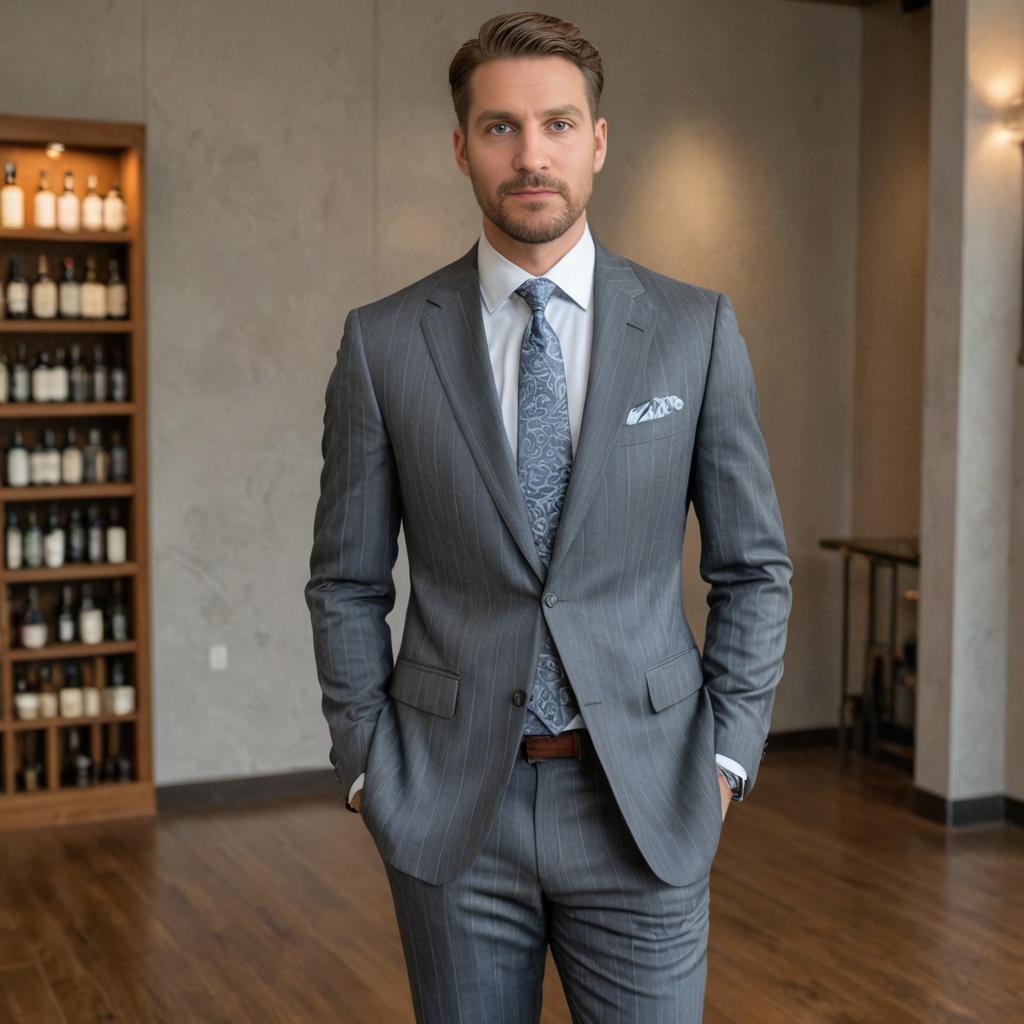 Confident Man in Artistic Pinstriped Suit