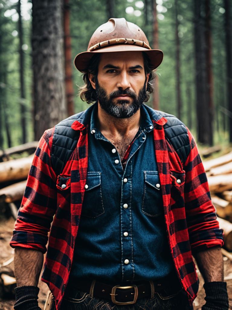 Man in Lumberjack Costume Photorealistic Rugged Cosplay Portrait