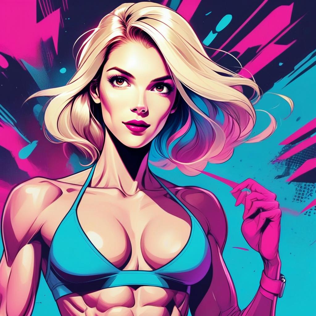 Confident Athletic Woman in Blue Sports Bra