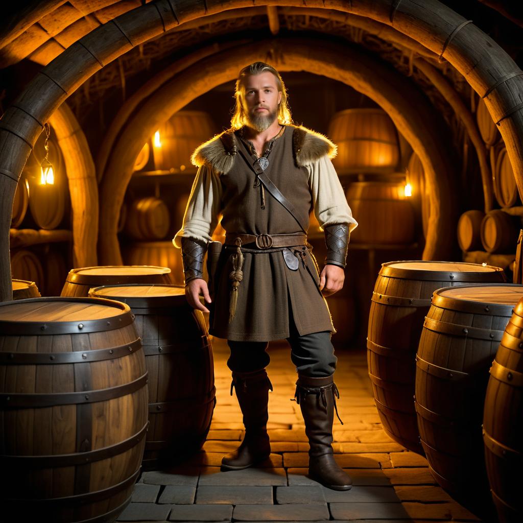 Medieval Warrior in Rustic Cellar