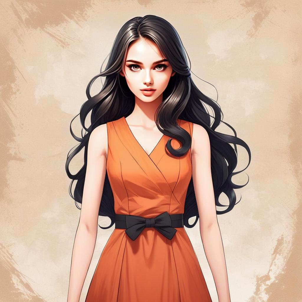 Elegant Young Woman in Orange Dress Elegant Young Woman in Orange Dress