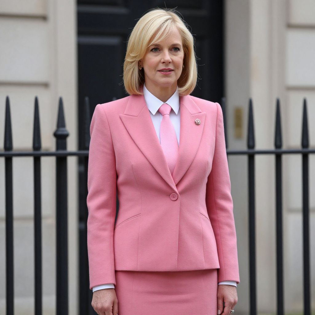 Woman in Pink Skirt Suit and Tie Outdoors