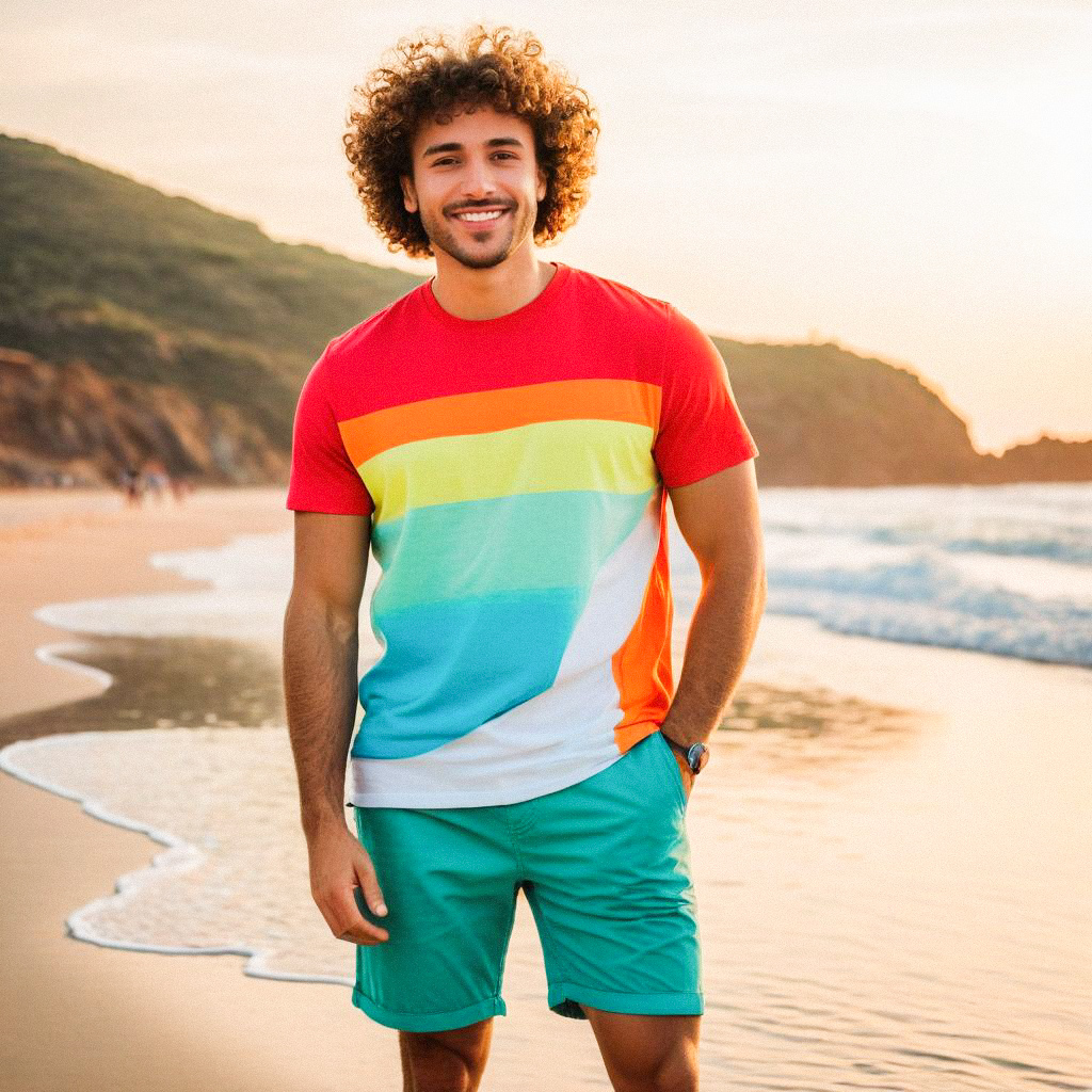 Young man on beach at sunset