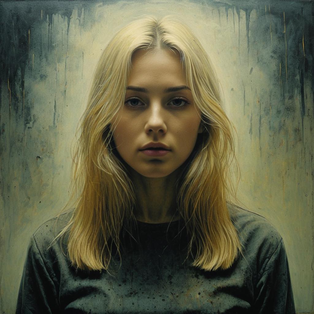 Hyper-Realistic Portrait of Young Blonde Woman with Textured Abstract Background