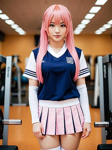 Hakamada Hinata Cosplay in Sporty Gym Outfit with Pink Hair