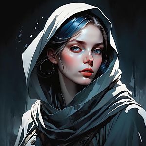 Portrait of a Woman with Blue Hair and Hood