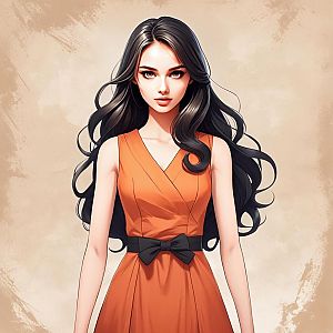 Elegant Young Woman in Orange Dress