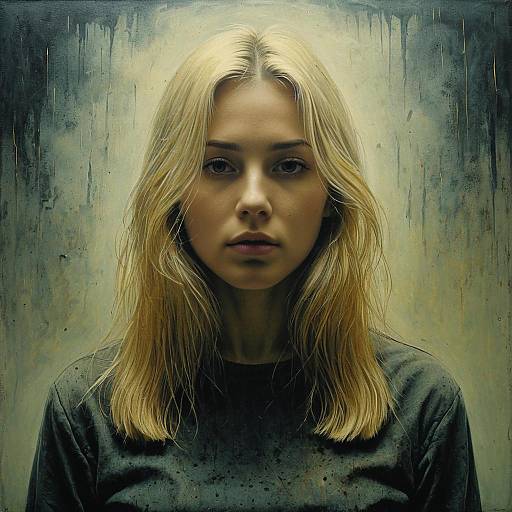 Hyper-Realistic Portrait of Young Blonde Woman with Textured Abstract Background