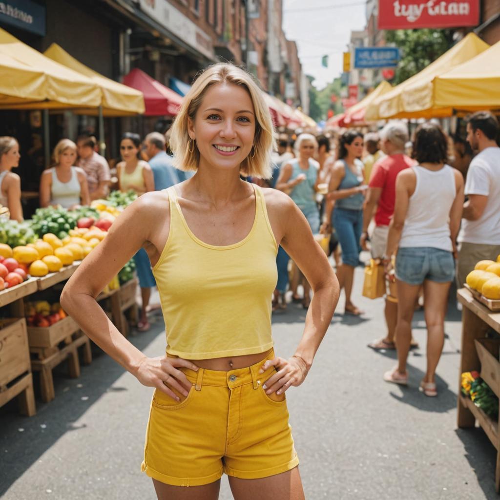 Confident Woman in Yellow at Street Market