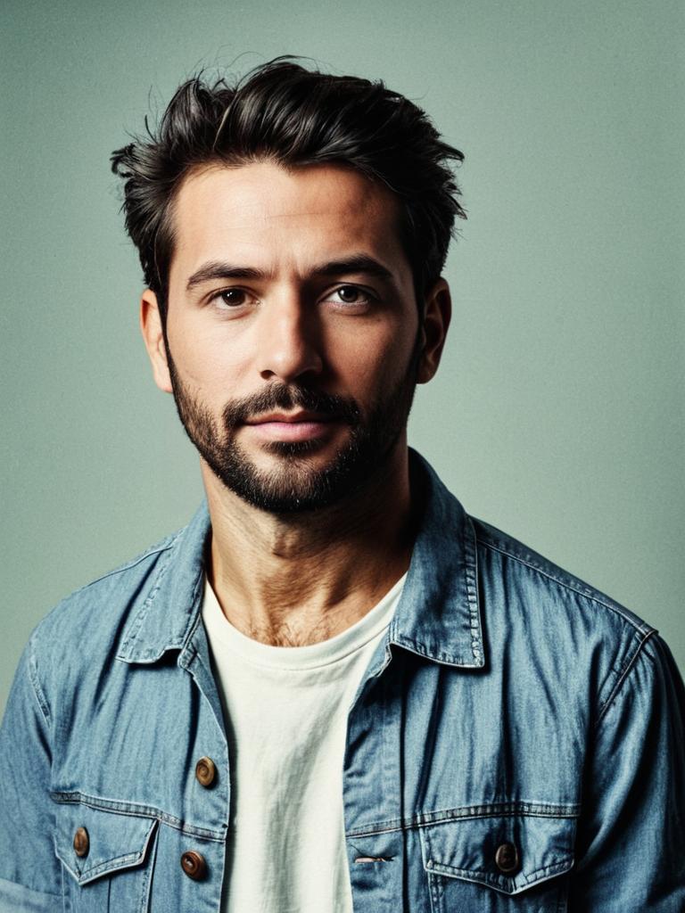 Man in Summer Casual Denim Jacket Photorealistic Portrait