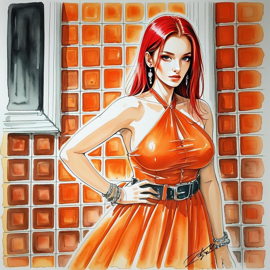 Confident Woman in Orange Dress
