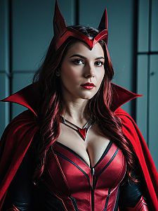 Woman in Scarlet Witch Superhero Cosplay Costume - Cinematic Realism