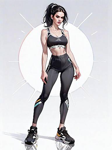 Realistic Digital Illustration of Athletic Woman in Sportswear Full Body Shot