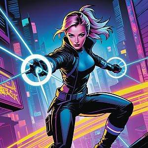 Dynamic Female Character in Futuristic Urban Setting