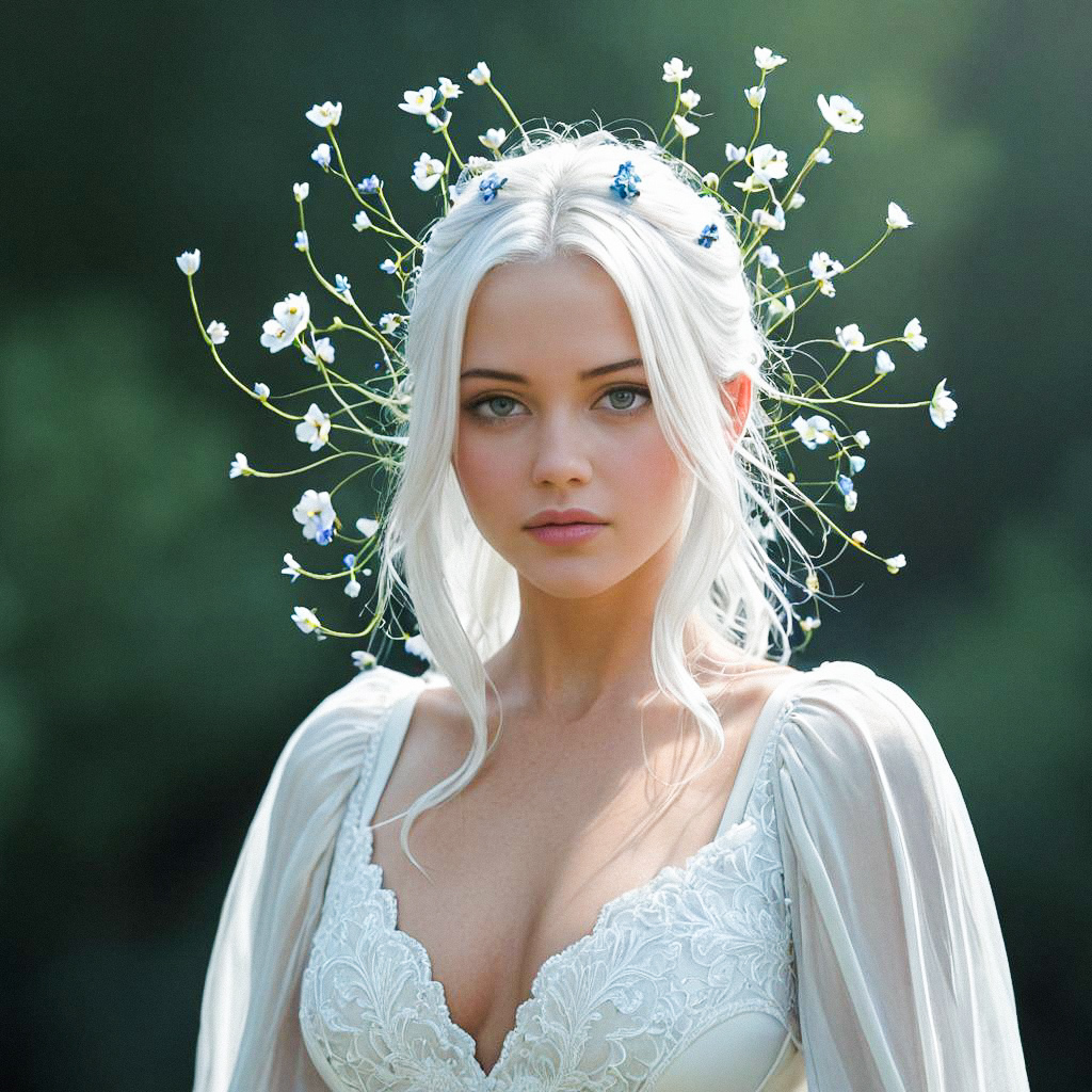 Ethereal Portrait of a Young Woman with Floral Hair