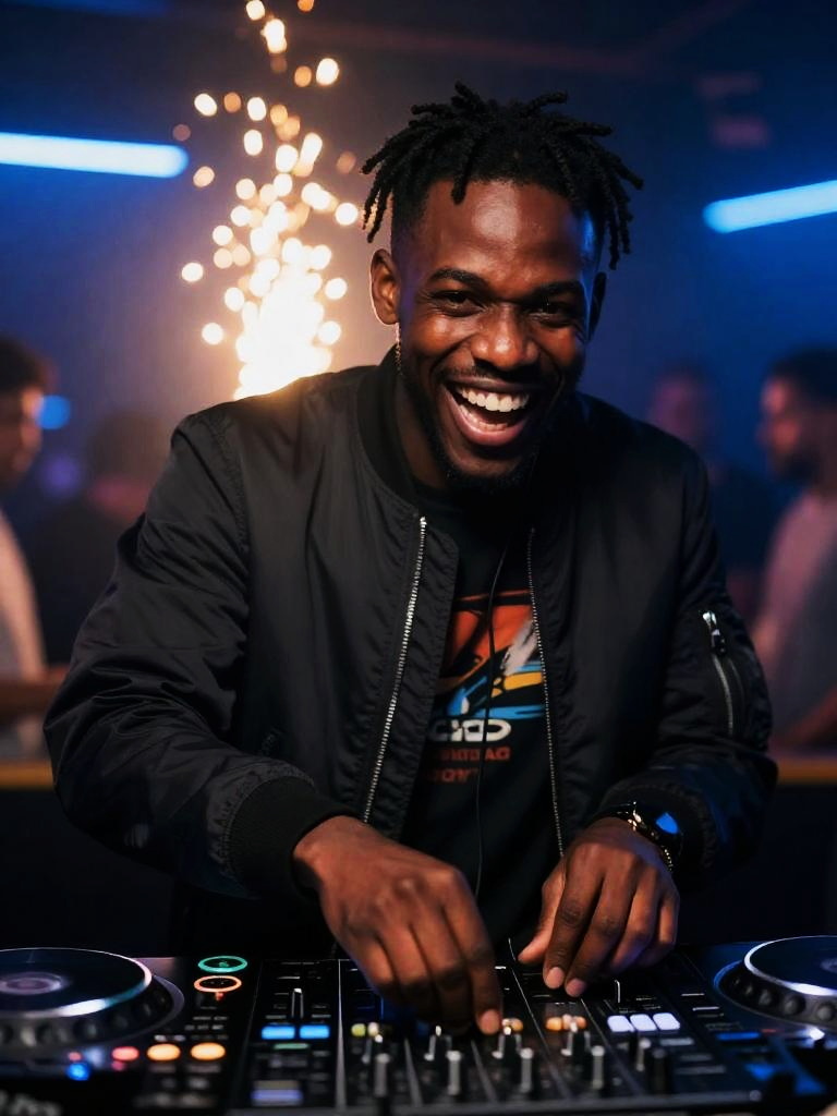 Energetic Young Man DJ Playing Music at Nightclub