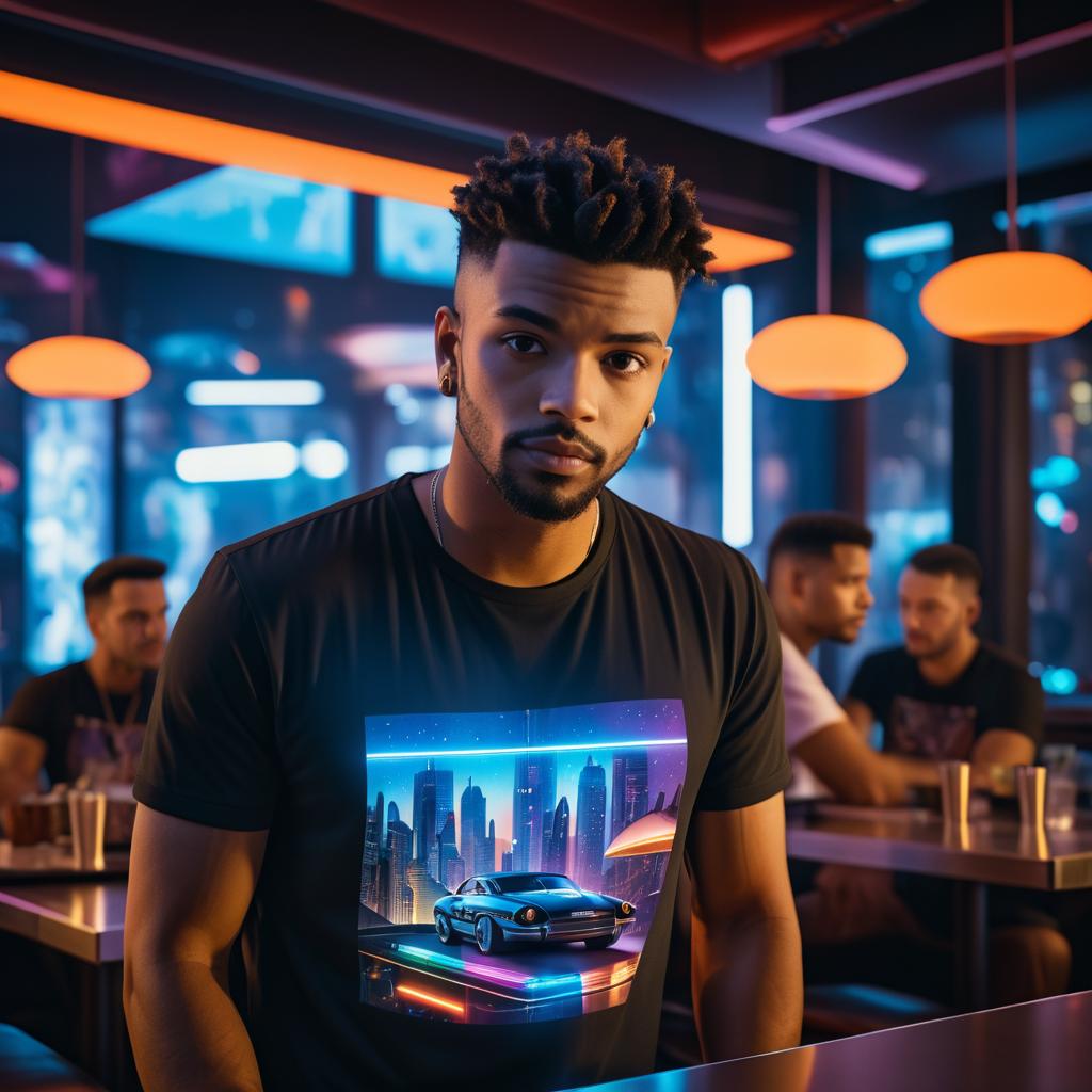 Stylish Young Man in Neon Café