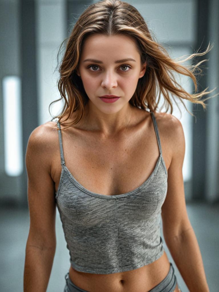 Casual woman in gray tank top