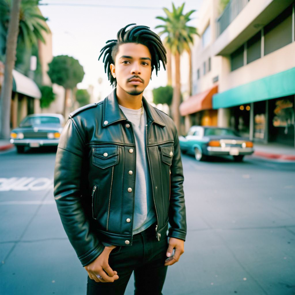 Stylish Young Man in Leather Jacket on Urban Street