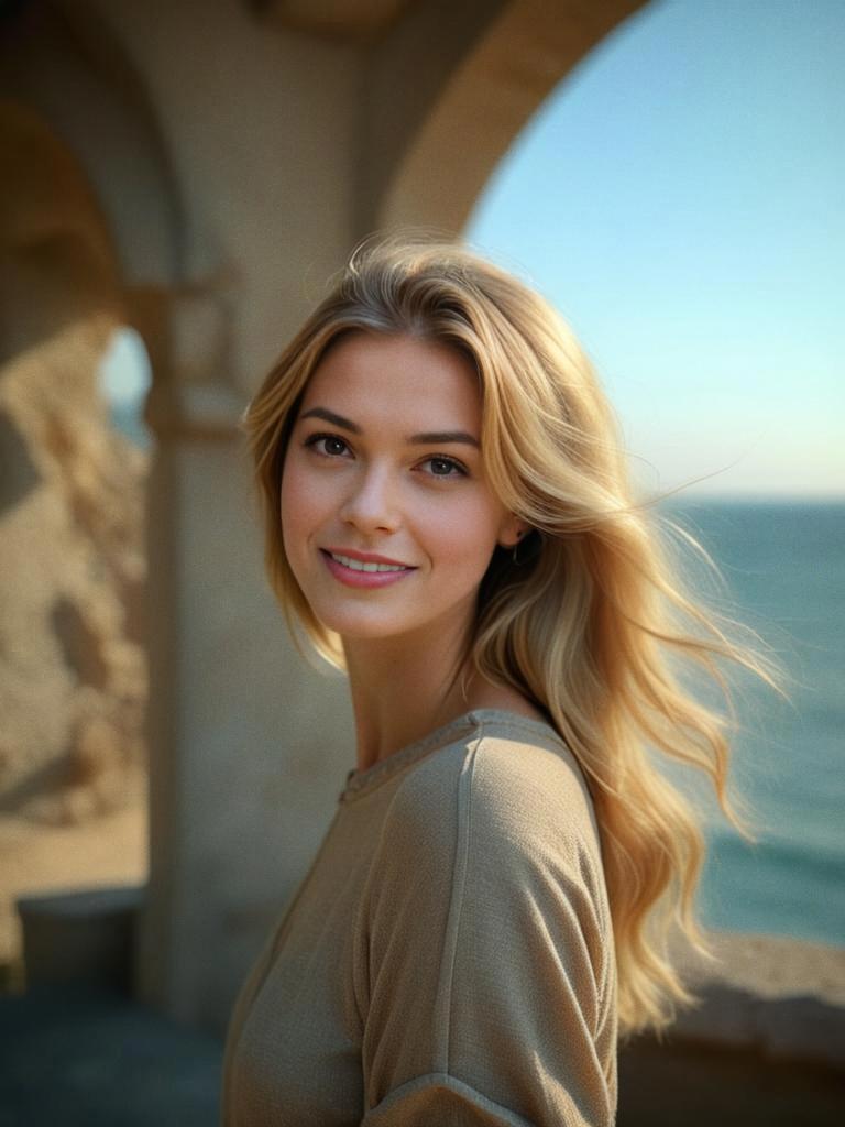 Young Woman with Blonde Hair at the Coast