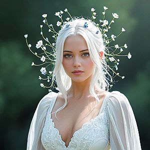 Ethereal Portrait of a Young Woman with Floral Hair