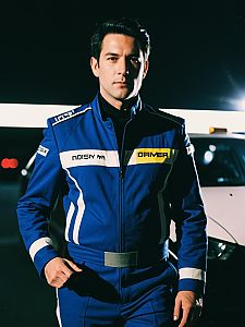 Man in Blue Racing Suit