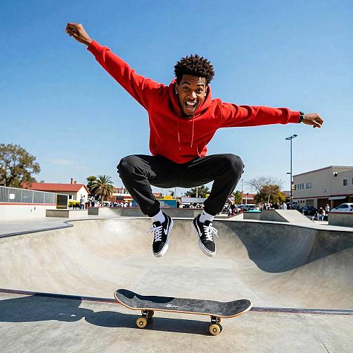 Energetic Young Man Skateboarding Trick in Urban Skatepark