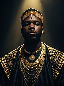 Regal Man in African Outfit with Gold Jewelry Cinematic Portrait