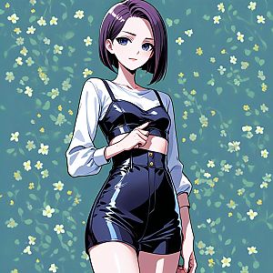 Stylish Anime Woman with Purple Hair