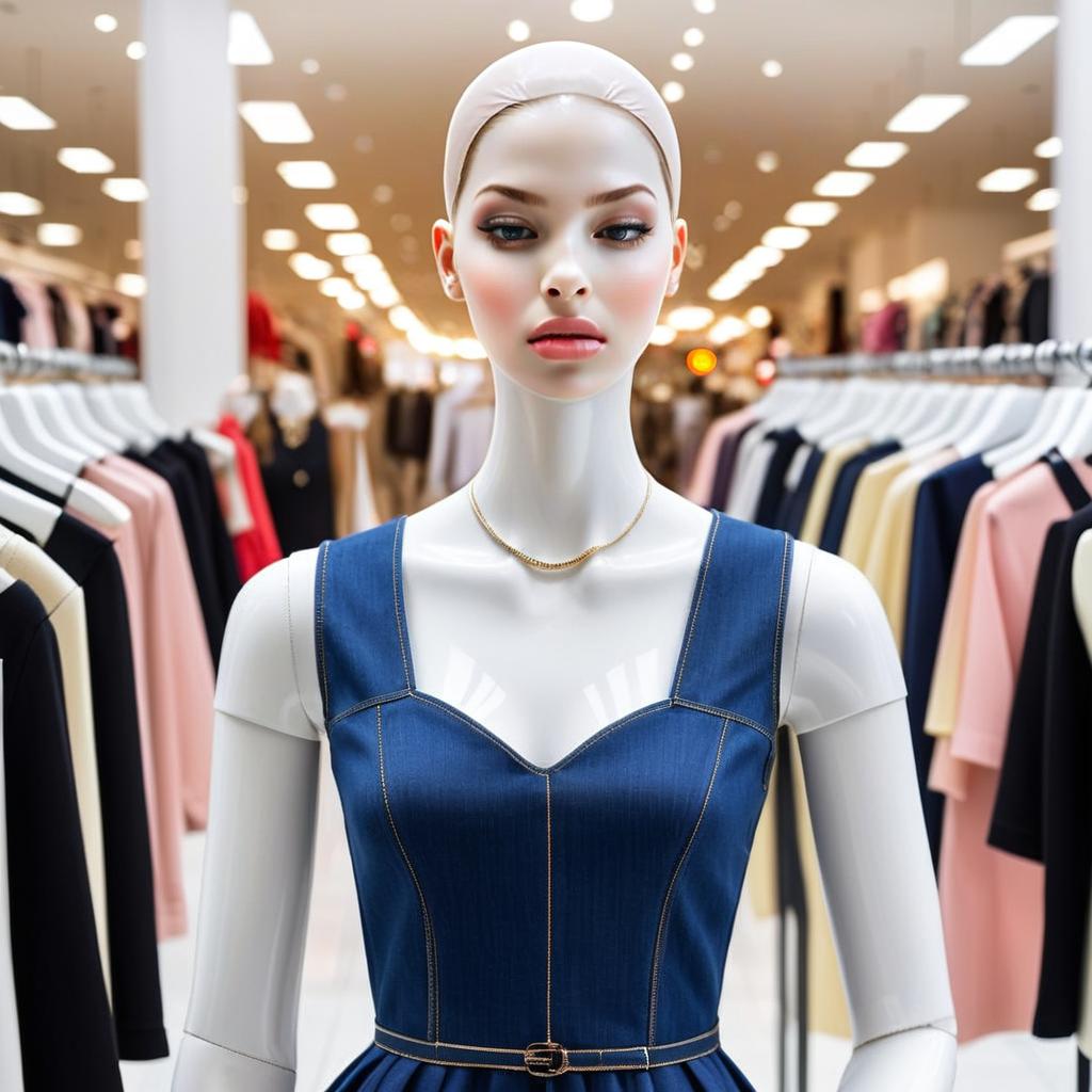 Stylish Blue Denim Dress on Mannequin in Boutique