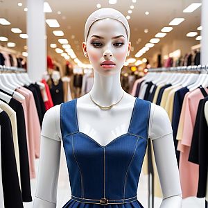 Stylish Blue Denim Dress on Mannequin in Boutique