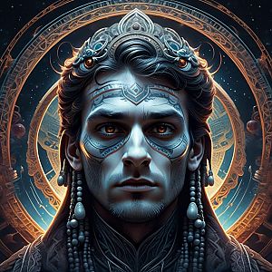 Tribal Portrait with Cosmic Background