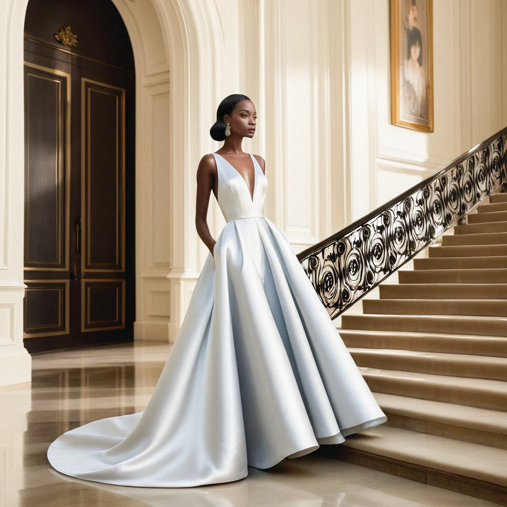 Elegant Woman in Stunning Floor-Length Gown