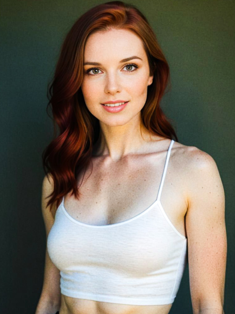 Elegant Woman with Red Hair in White Top