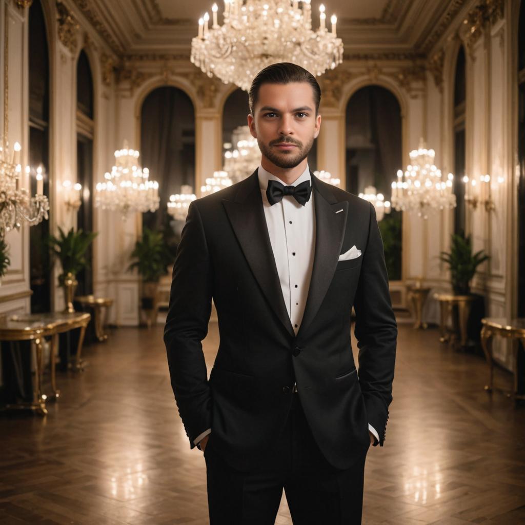 Elegant Man in Tuxedo in Luxurious Room