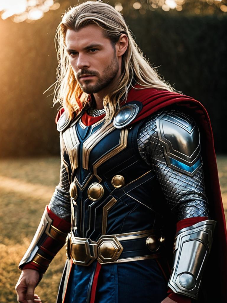 Realistic Thor What If Cosplay Costume on Man in Outdoor Setting