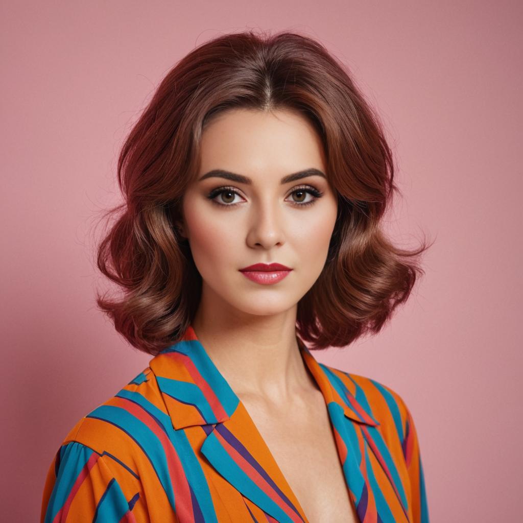 Confident Woman with 70s Hairstyle and Retro Outfit