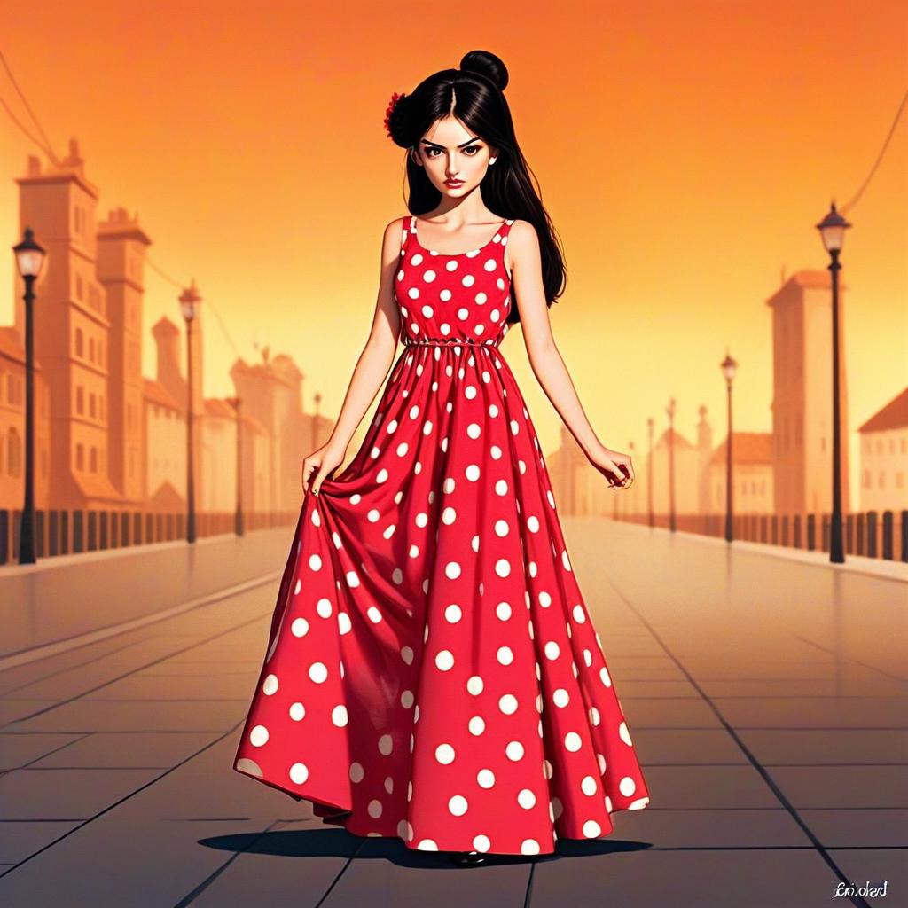 Confident Woman in Red Dress on City Street at Sunset