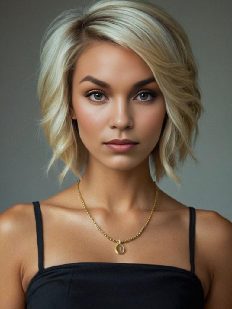 Elegant Woman with Artistic Blonde Bob Cut