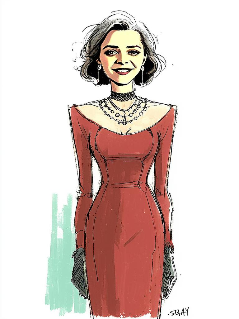 Confident Woman in Red Dress and Black Gloves Confident Woman in Red Dress and Black Gloves