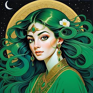 Woman with Emerald Hair and Moonlight