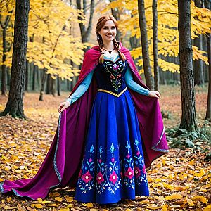 Woman in Medieval Costume in Autumn Forest