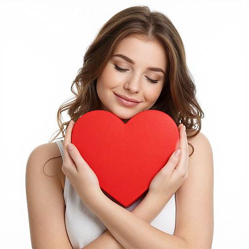 Young Woman Holding Red Heart with Love and Affection