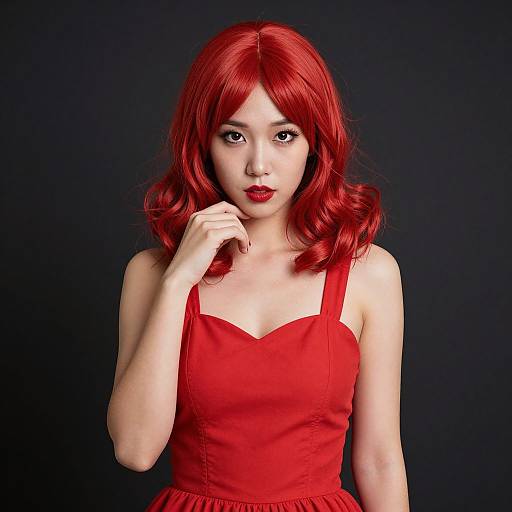 Portrait of Woman with Vibrant Red Hair and Red Dress