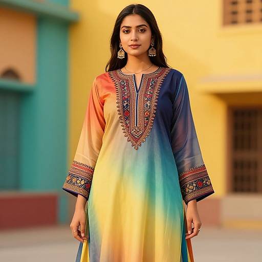 Elegant Multicolor Embroidered Kurti Worn by Woman