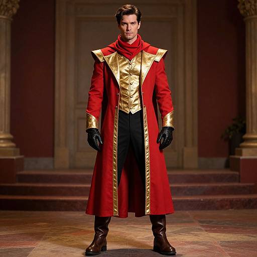 Man in Regal Red and Gold Medieval-Inspired Costume