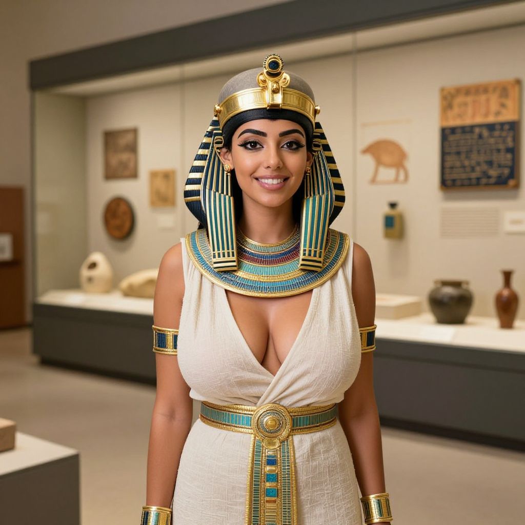 Woman Dressed as Ancient Egyptian Queen in Museum Exhibit